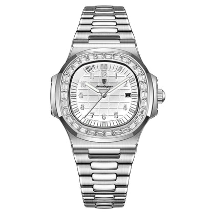 Quartz dress watch with silver bracelet and white dial