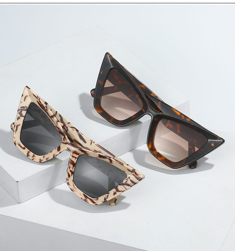 Women’s cat-eye sunglasses, tortoiseshell and light leopard frames with tinted lenses