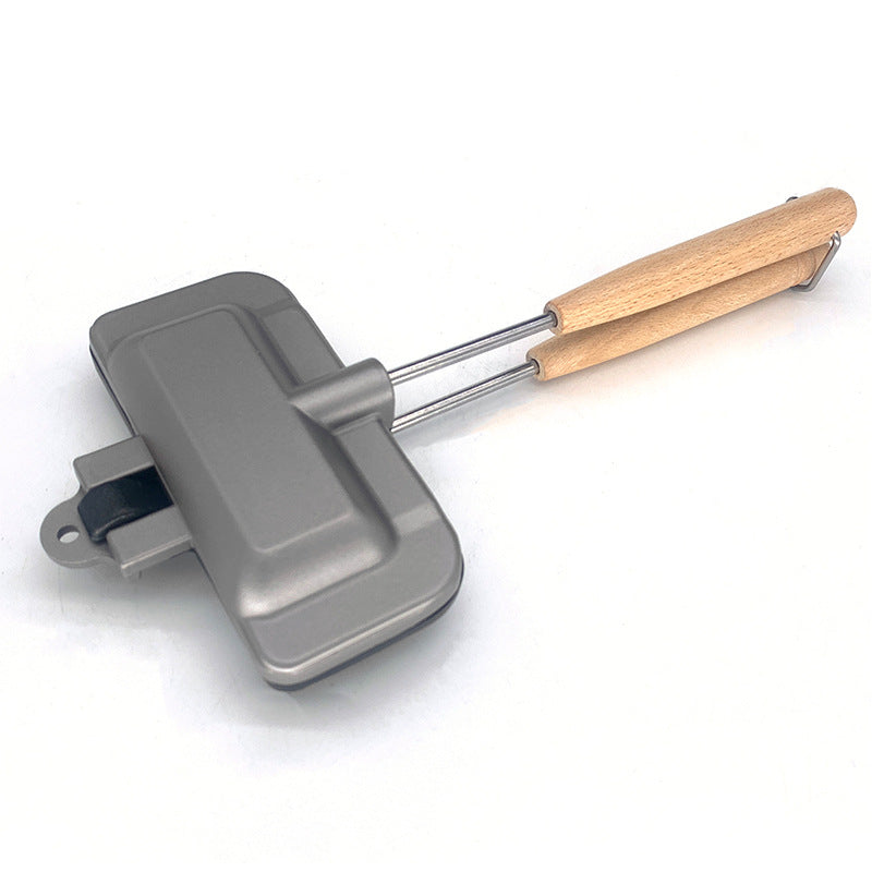 Gray tool with a wooden handle on a white background