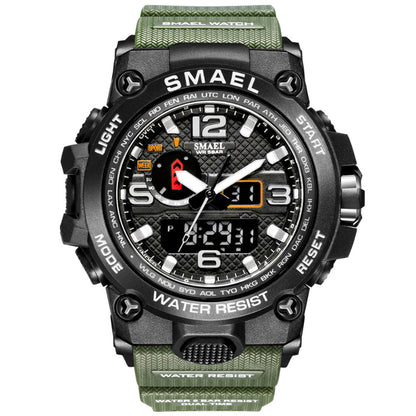 SMAEL watch with green strap and black dial on a white background