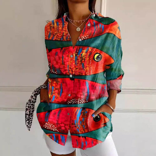 Women's Drop-shoulder Sleeve 3D Digital Printing Long-sleeved Shirt - YAXSO