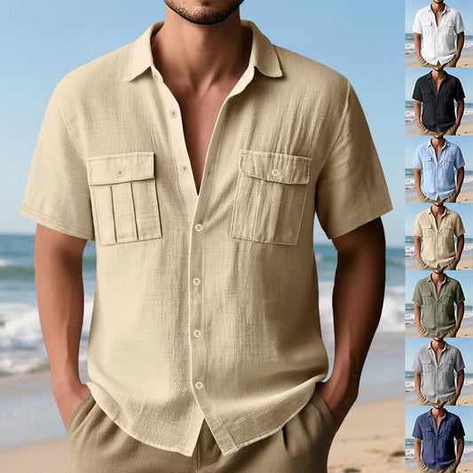 Solid Color Pocket Loose Lapel Cardigan
