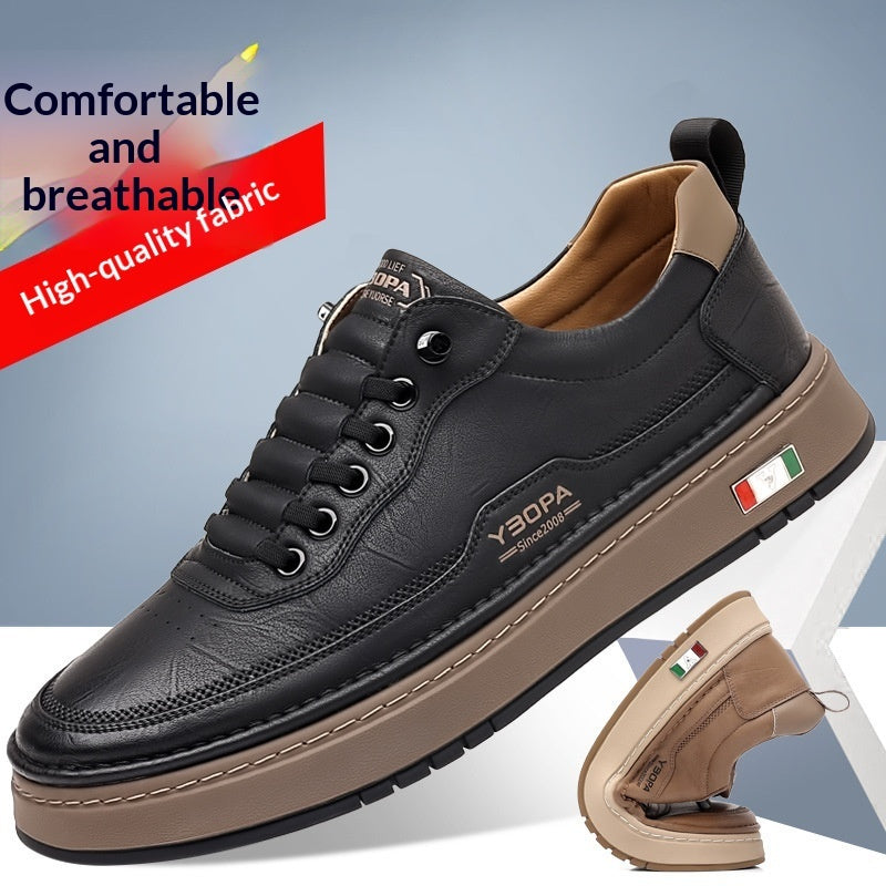 Black and brown shoes with 'Y30PA' branding on a gray background