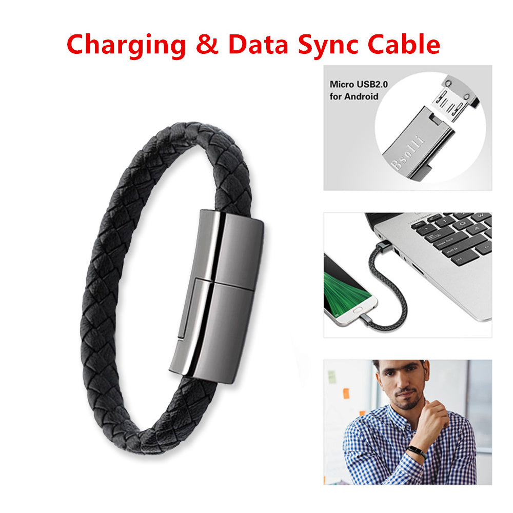 Bracelet USB Charging Cable – Portable Data Cord for iPhone 14/13, USB-C & Micro USB Devices