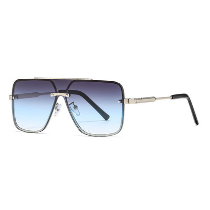Sunglasses with a gradient blue lens on a white background