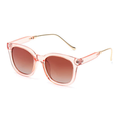 Women’s polarized sunglasses, light pink translucent frame with rose tinted lenses