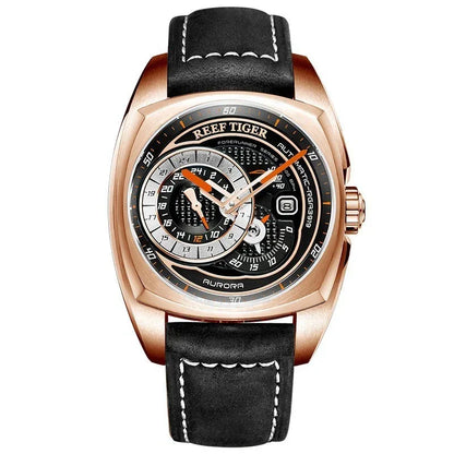 Reef Tiger Aurora Forerunner Men’s Automatic Watch – Leather Strap - YAXSO
