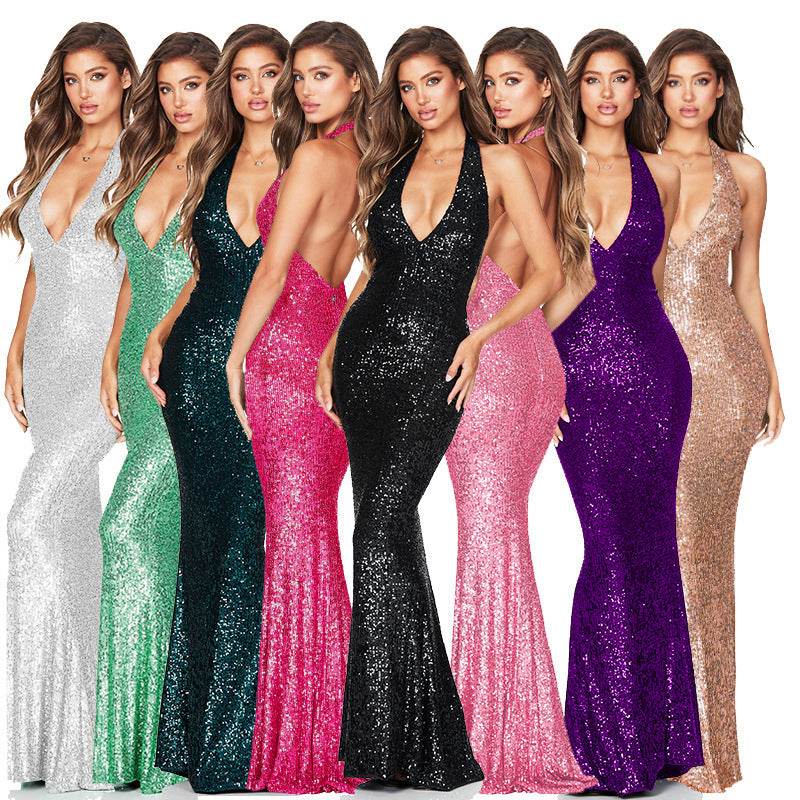 European And American Skirt Summer Women's Deep V Halter Backless Dress - YAXSO