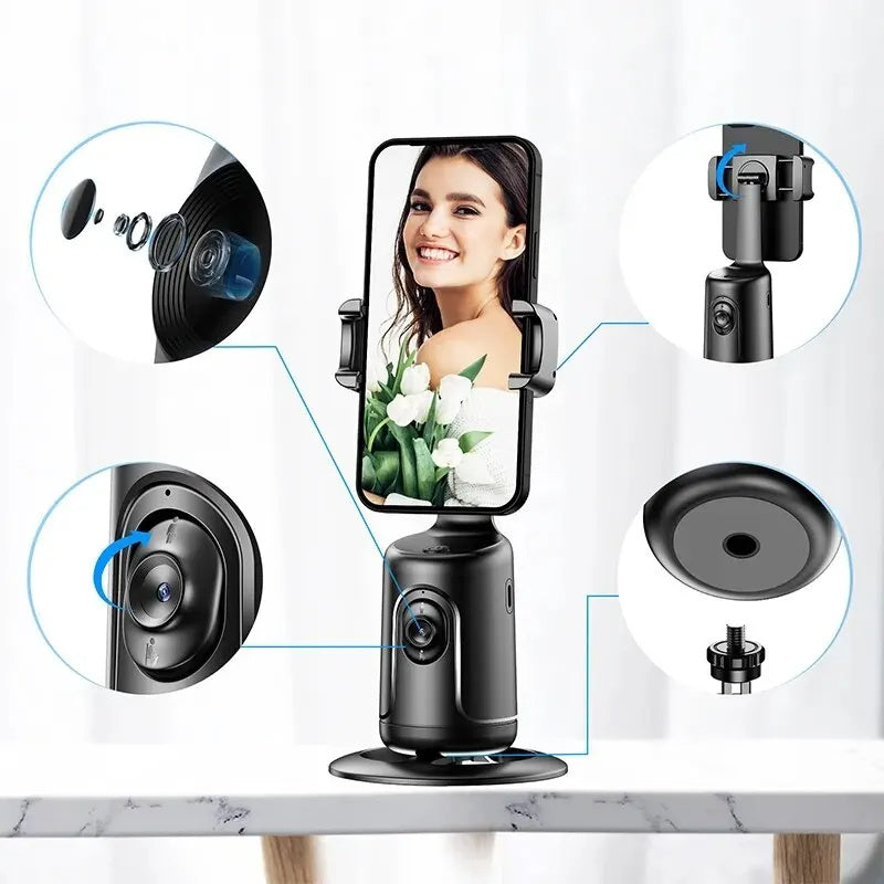 AI Smart Face Tracking Gimbal – 360° Auto Phone Holder for Video, Vlog, and Live Streaming