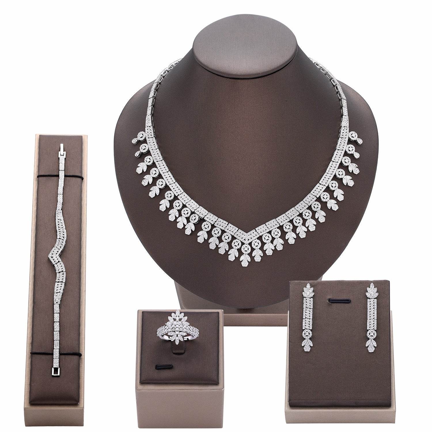 Necklace Earring Ring Tassel Jewelry Full Diamond Suit - YAXSO