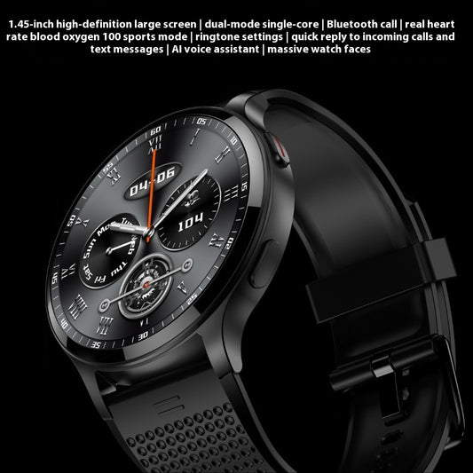 Black smartwatch with detailed face on a black background