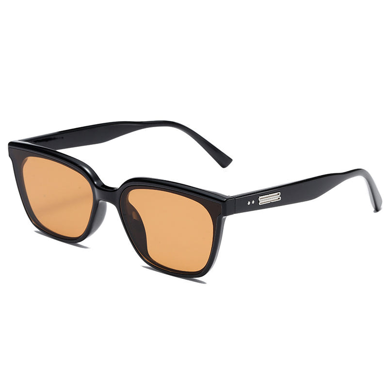 Women's retro small sunglasses with black frame and amber-orange lenses
