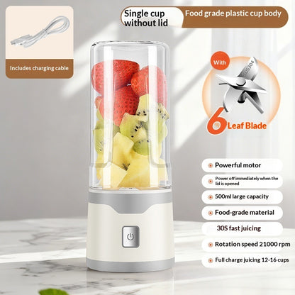 Single-cup USB electric juicer cup, white base, 6-leaf blade, without lid