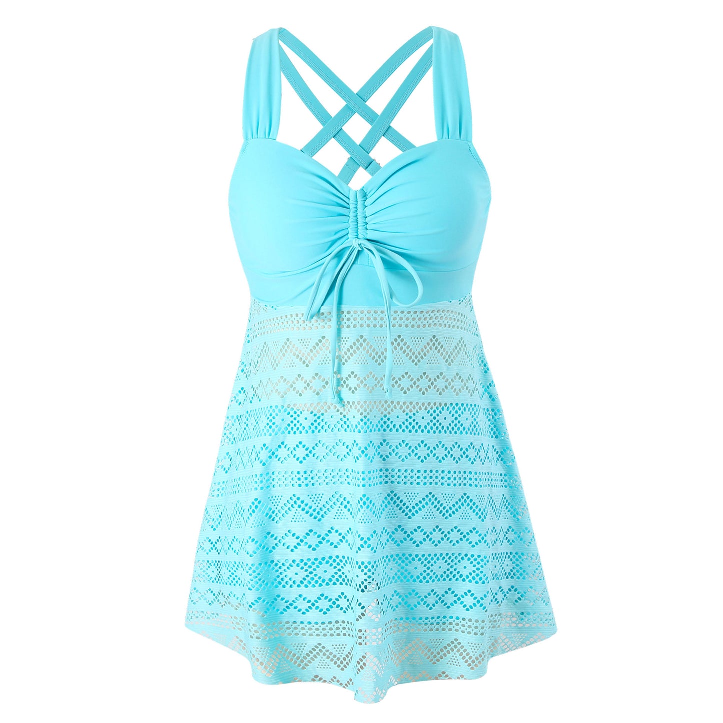 Light blue dress with criss-cross straps on a white background