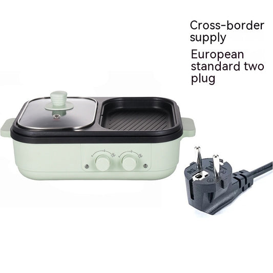 Electric grill with a European standard two plug on a white background