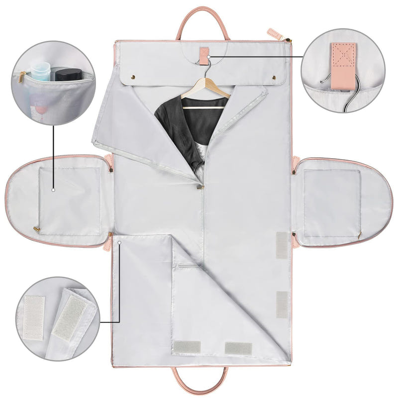 Large capacity travel duffle bag, white fabric with orange trim and multiple fold-out pockets