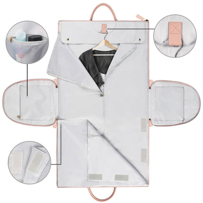 Large capacity travel duffle bag, white fabric with orange trim and multiple fold-out pockets
