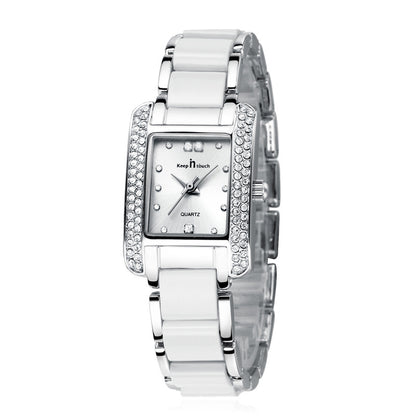 Stylish women’s square wristwatch with mineral glass and crystals