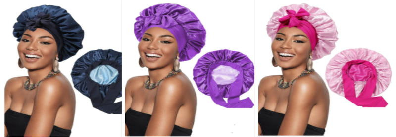 Satin ribbon round cap in dark satin, gathered double-layer ruffle with top bow.