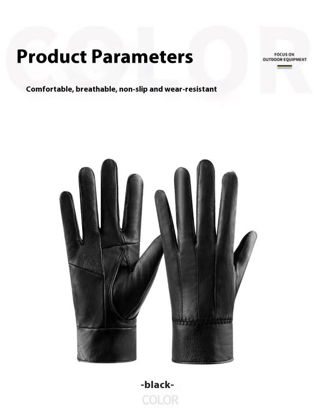 Black genuine leather women's gloves, pair with stitched seams
