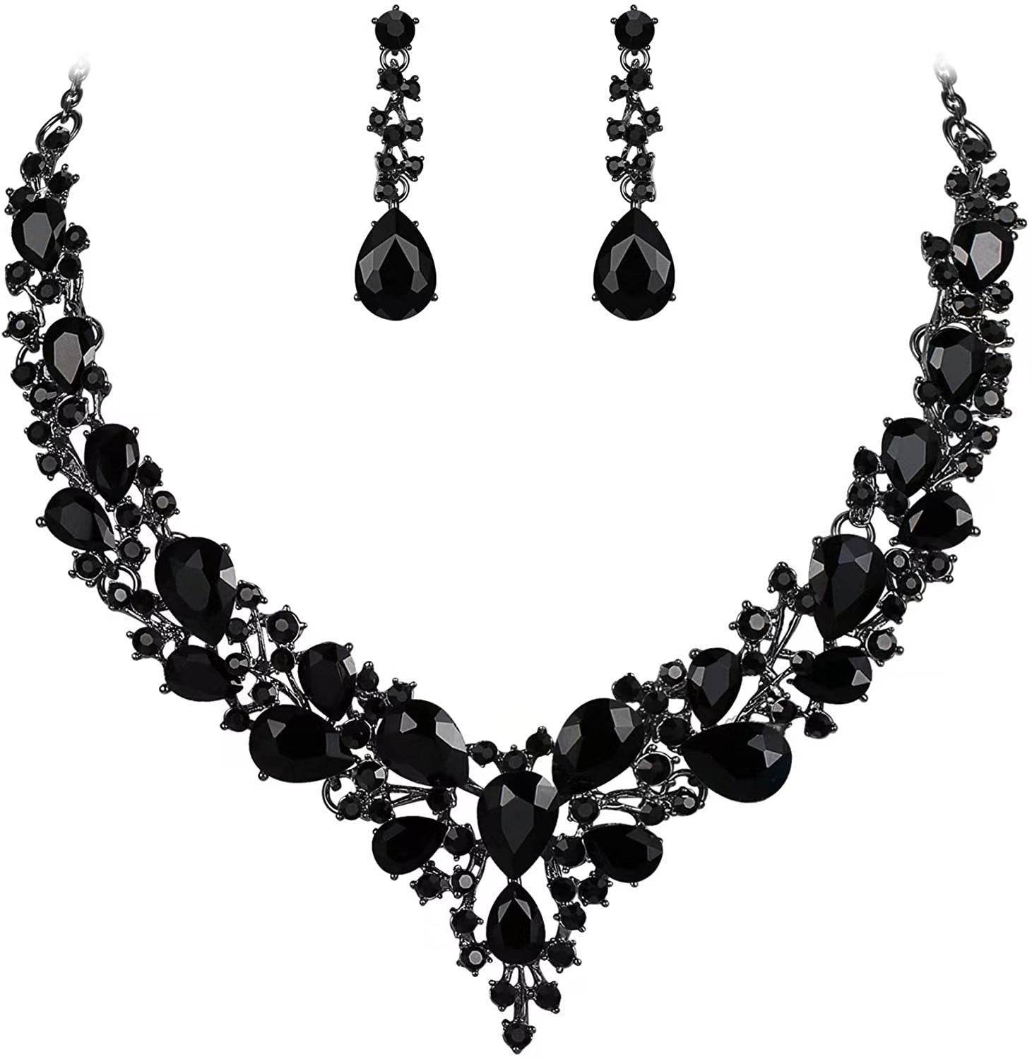 Water Drop Women's Alloy Bridal Necklace Two-piece Earrings Set - YAXSO
