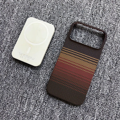 Magnetic iPhone case with multicolor horizontal stripe pattern and camera cutout
