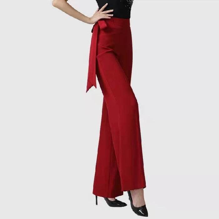 Ribbon Female Draping Effect Solid Color Straight-leg Pants - YAXSO