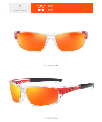 Men's polarized sports sunglasses, clear frame, orange mirrored lenses