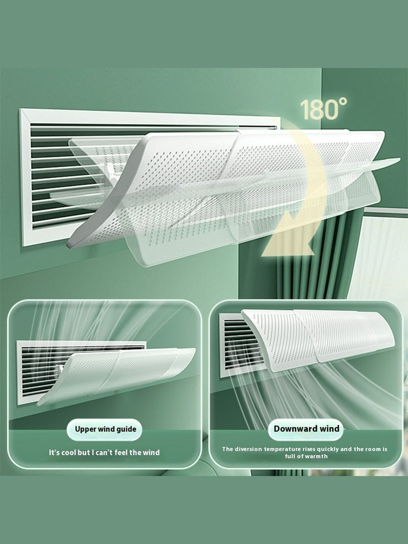 Ventilation system with adjustable cover showing different wind directions on a green background.