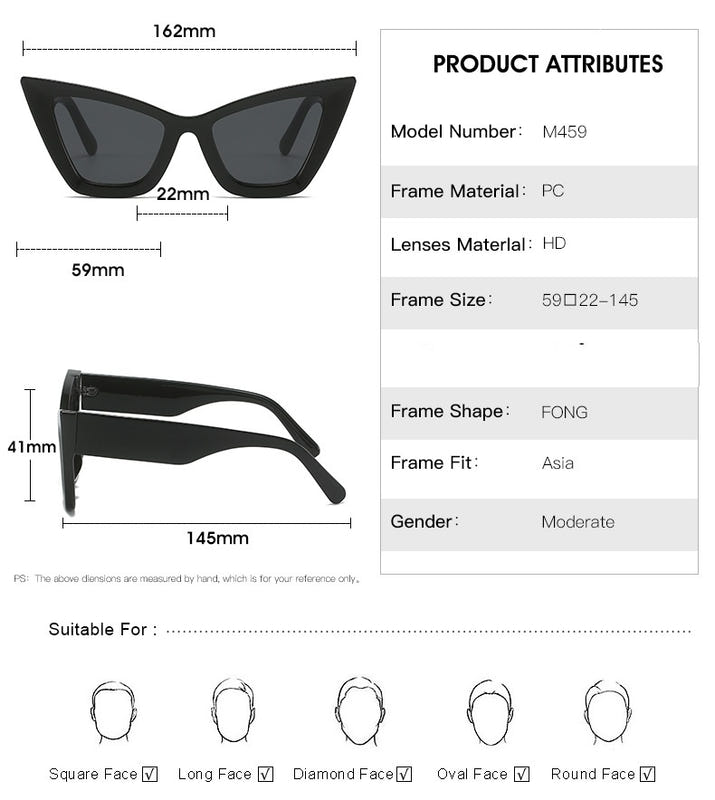 Women’s black cat-eye sunglasses with smooth temples and tinted lenses