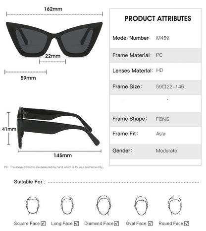 Women’s black cat-eye sunglasses with smooth temples and tinted lenses