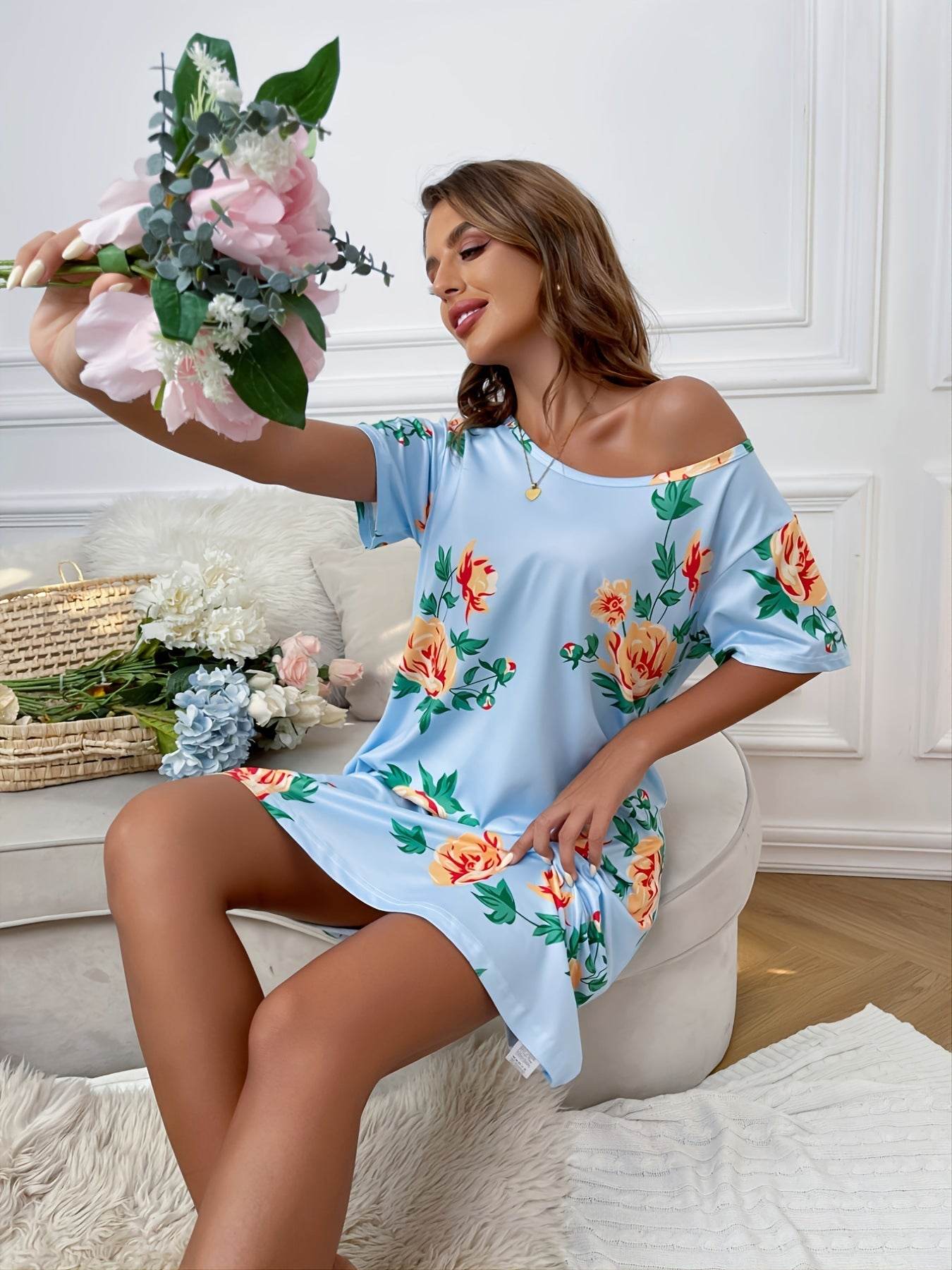 Digital Printing Loose Plus Size Women's Summer Short Dress - YAXSO