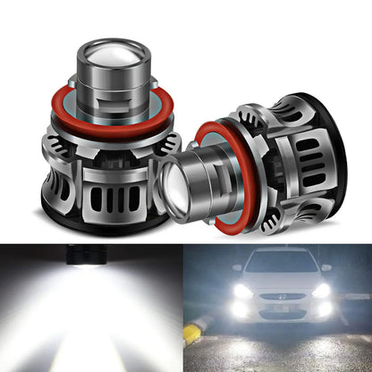 LED car headlight fog lamp bulbs set, silver housing with red ring and vented fins