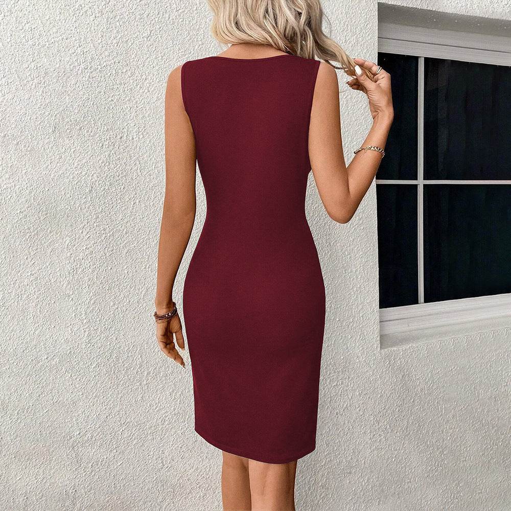 Women's Round Neck Slim-fit Hollow-out Design Sleeveless Sheath Dress - YAXSO