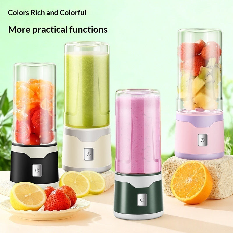 Electric USB juicer cup with four color options and clear lids for smoothies