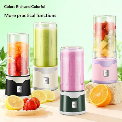 Electric USB juicer cup with four color options and clear lids for smoothies