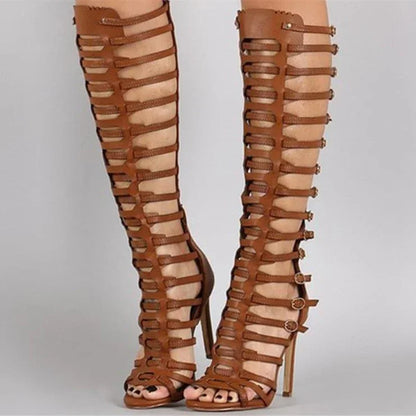 Gladiator Knee-High Stiletto Sandals - YAXSO