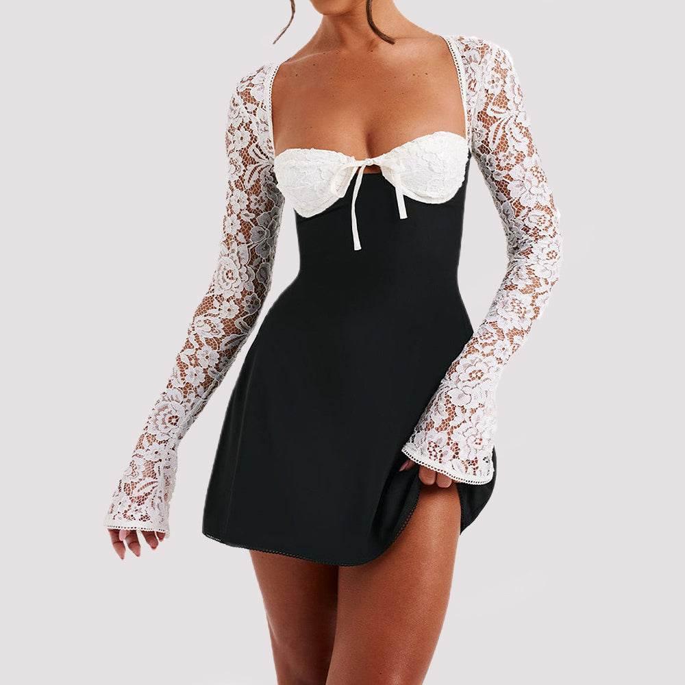 Fashion Corset Lace Long Sleeve Dress Sexy Y2K Backless Lace Up Short Dresses Womens Clothing - YAXSO