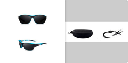 Sunglasses with front and side views displayed on a white background.