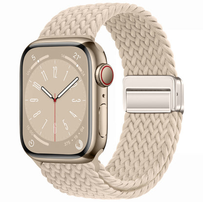 Smartwatch with a beige woven strap on a white background