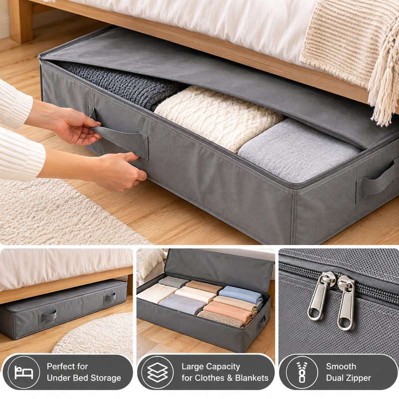 Foldable under-bed organizer for clothes and blankets