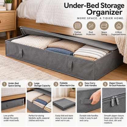 Fabric bedding storage organizer with carry handles