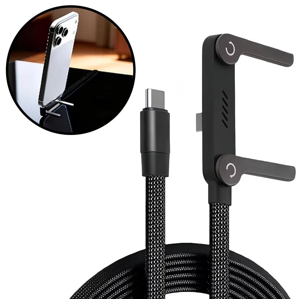 T-shaped USB-C charging cable with folding phone stand, view 3
