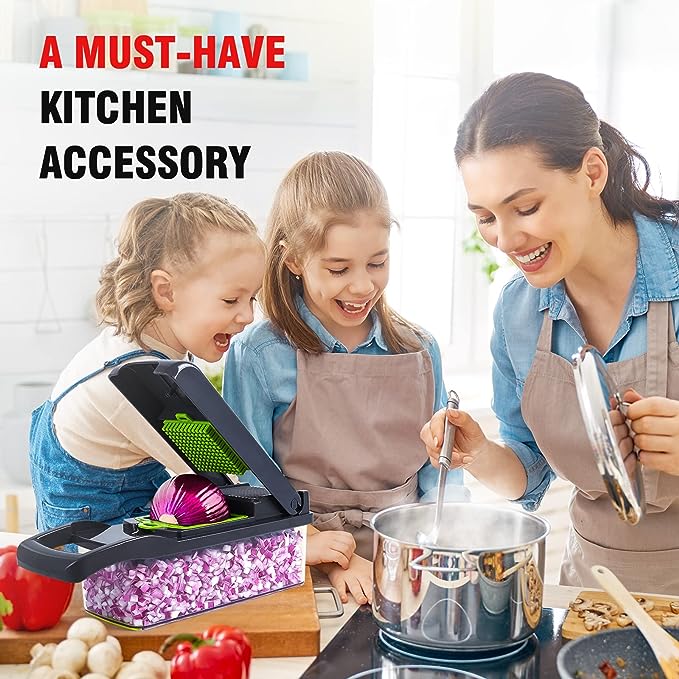 Manual vegetable slicer chopper with blade attachments for countertop prep