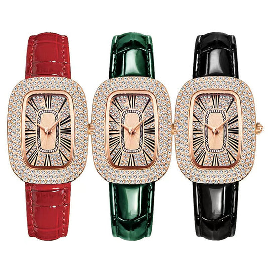 Women’s crystal quartz watch with rose gold dial