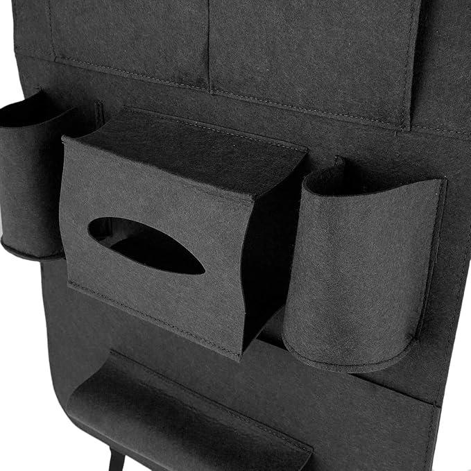 Dark gray felt organizer panel with two cup holders and open storage compartments
