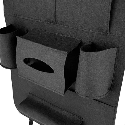 Dark gray felt organizer panel with two cup holders and open storage compartments