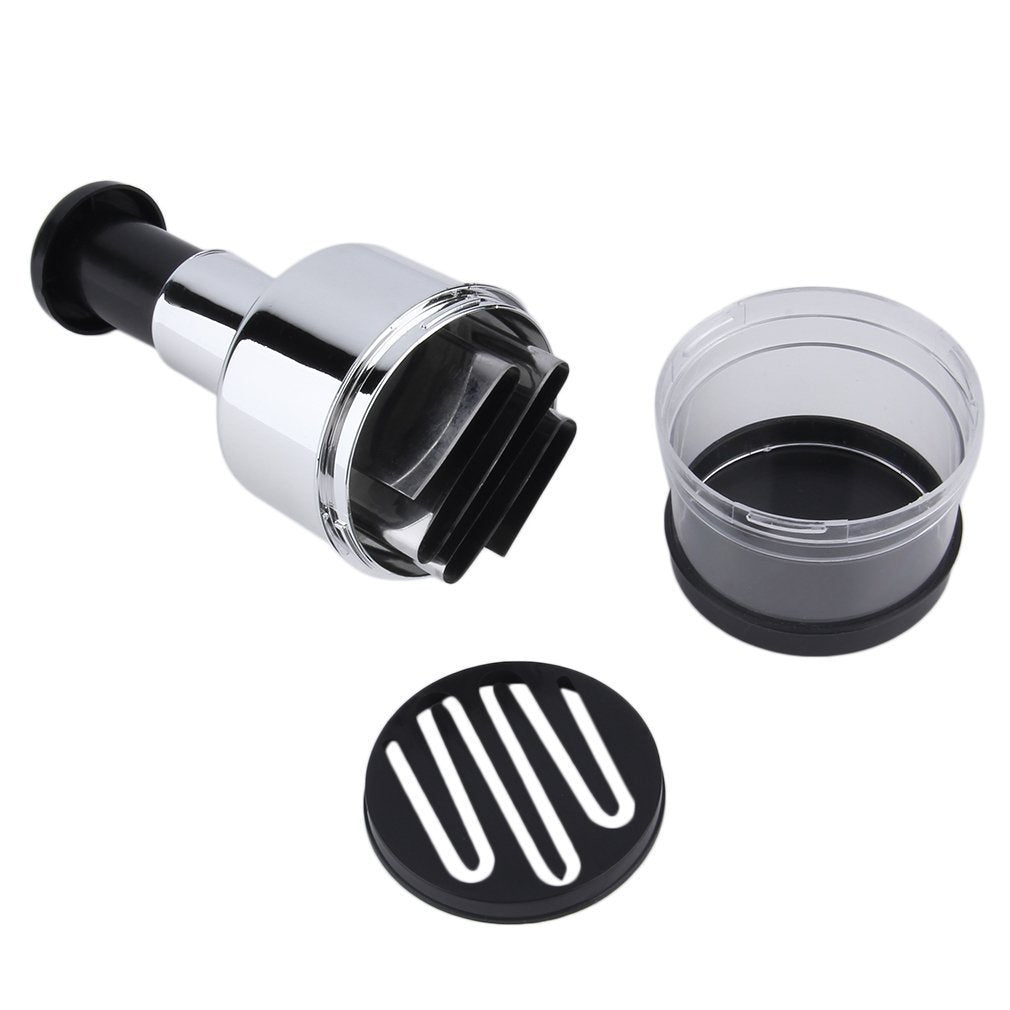 Manual press chopper with detachable blade disc and measuring/collection cup