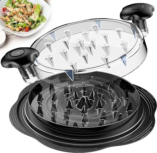 Manual twist-style meat shredder with two side handles