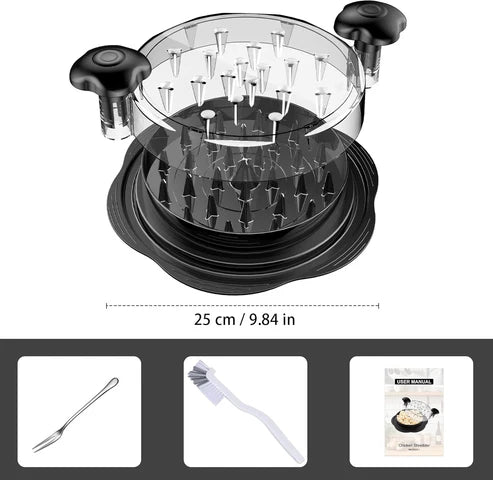 Supplier image showing the meat shredder dimensions